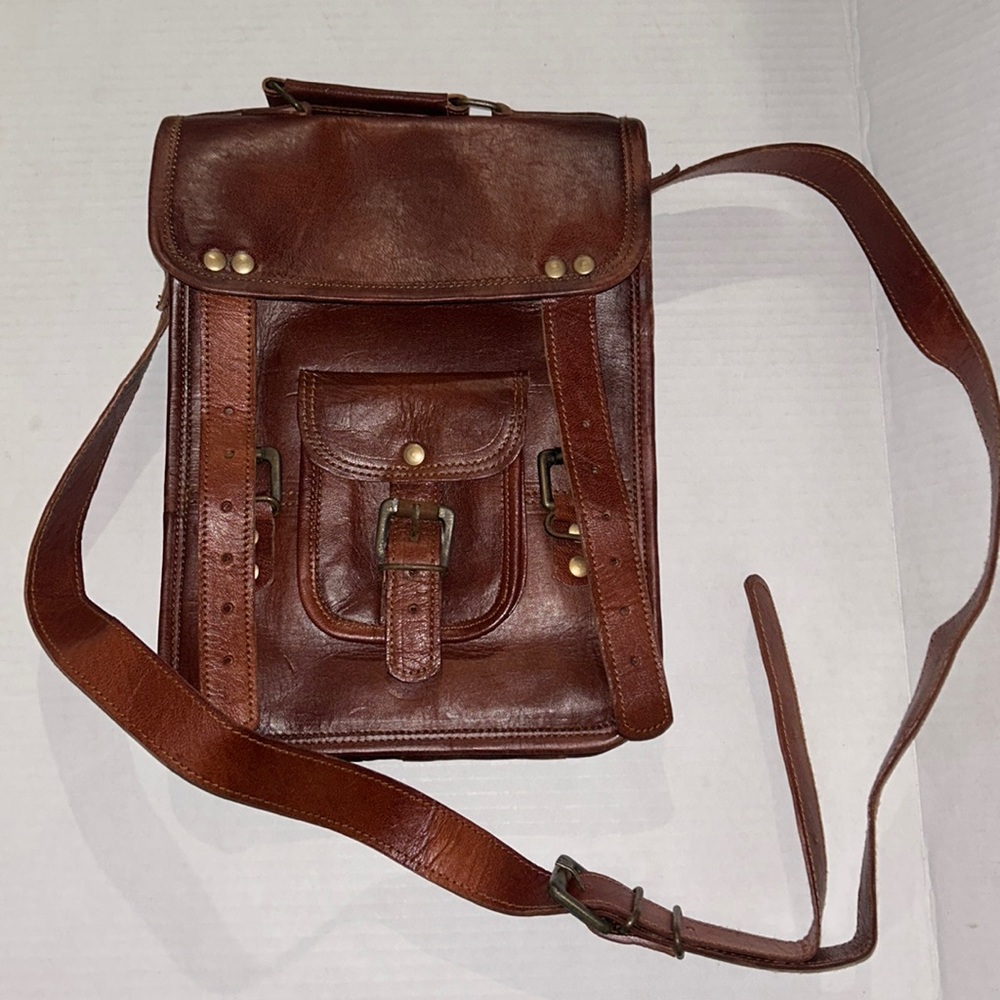 Leather messenger bag shoulder bag cross body